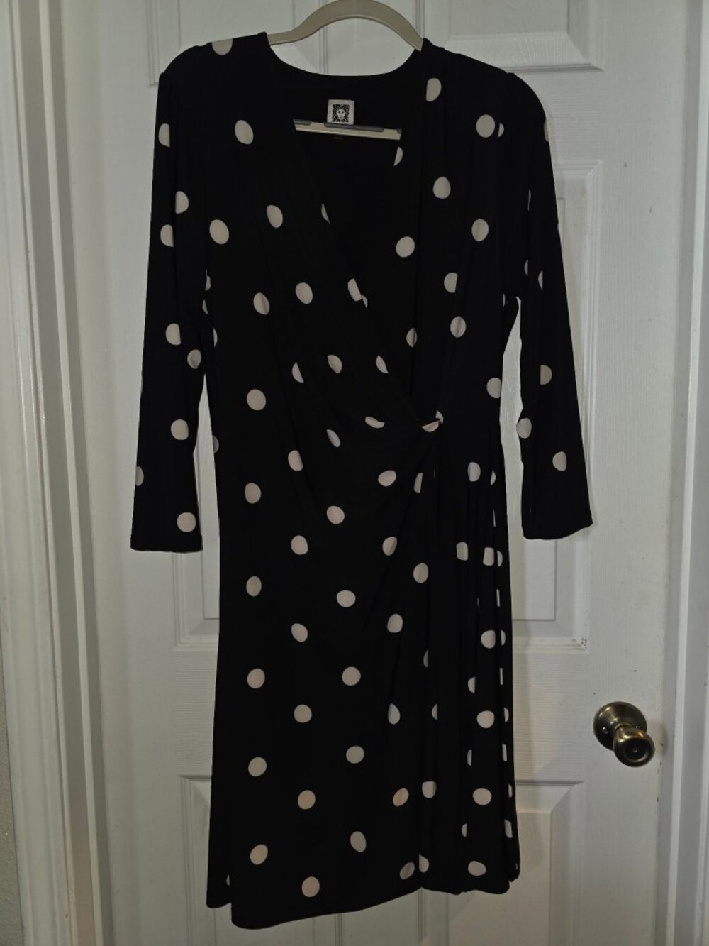 Anne Klein Black White Polka Dot Wrap Dress L